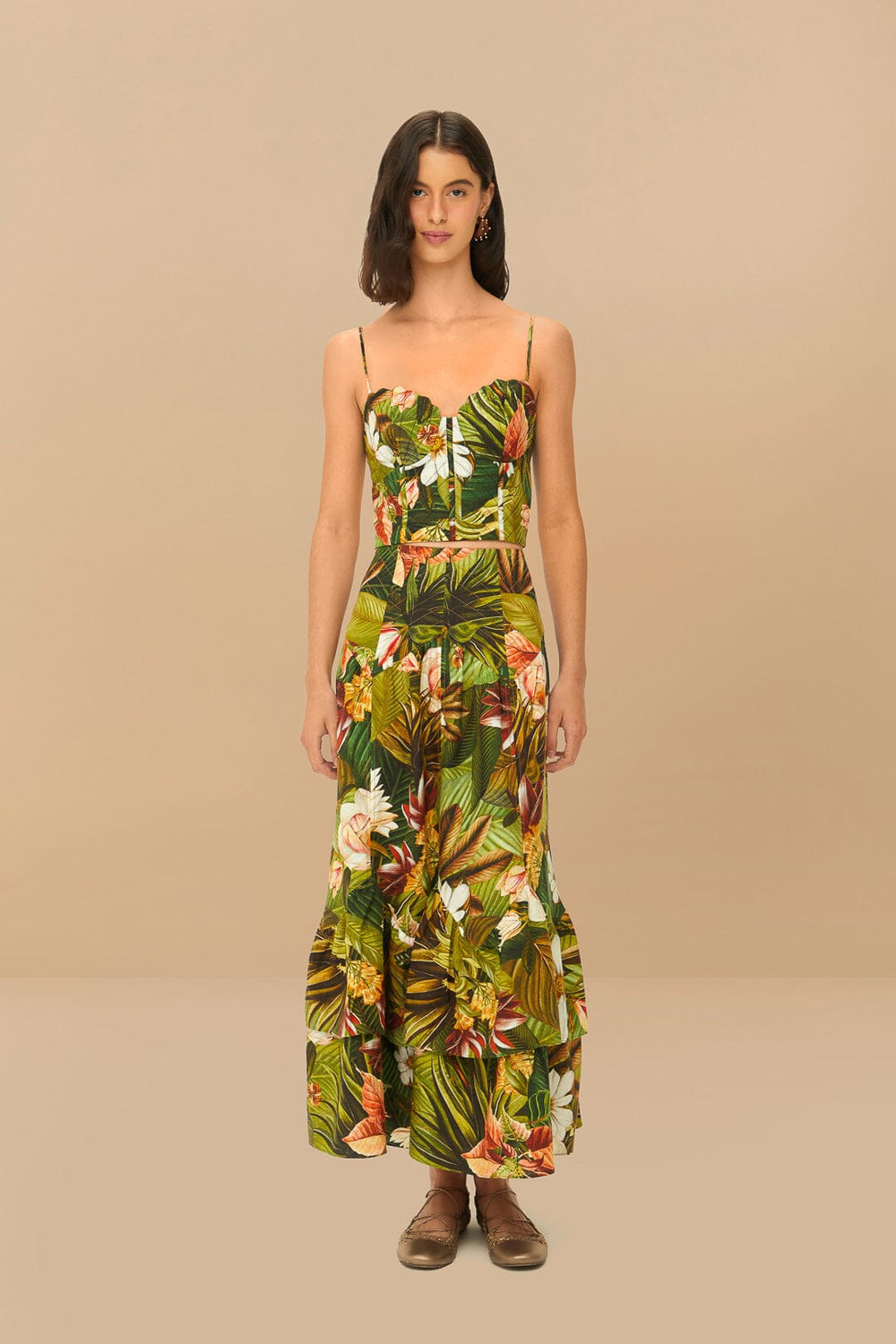 Multicolor Botanical Forest LENZING™ ECOVERO™ Euroflax™ Midi Skirt | FARM Rio Women