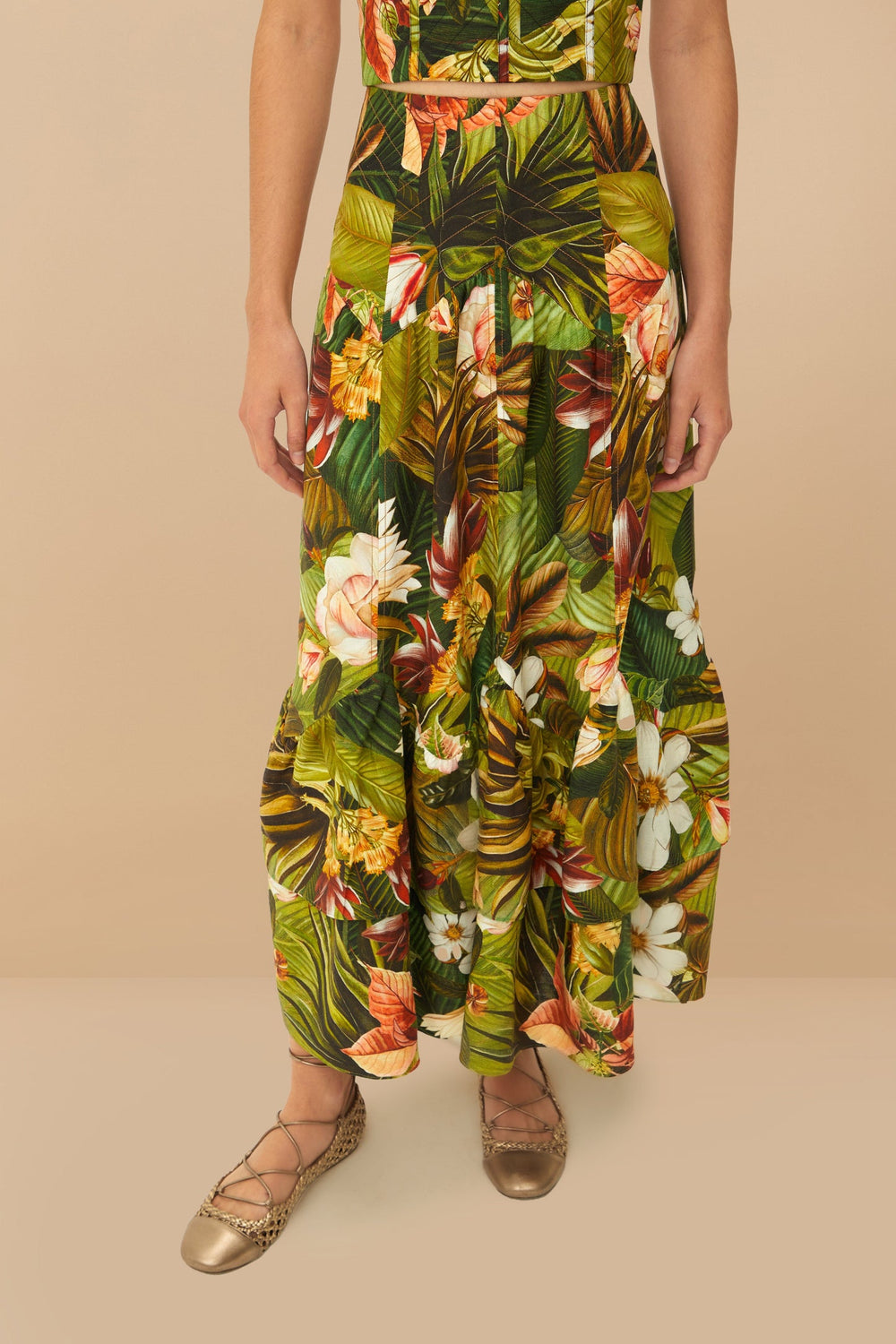 Multicolor Botanical Forest LENZING™ ECOVERO™ Euroflax™ Midi Skirt | FARM Rio Women