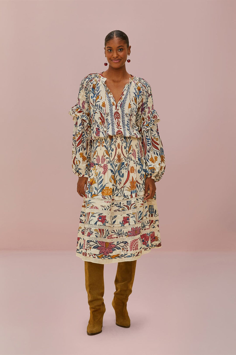 Cream Romantic Lightness Midi Skirt | FARM Rio Women