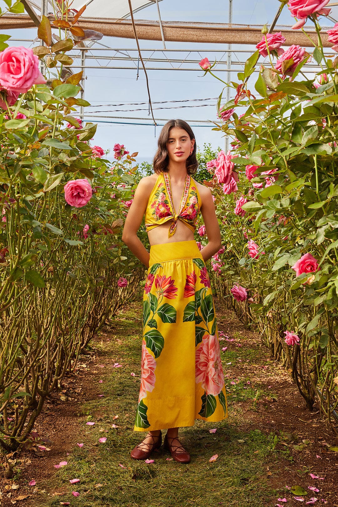 Yellow Spring Awakening Organic Cotton Midi Skirt | FARM Rio Women