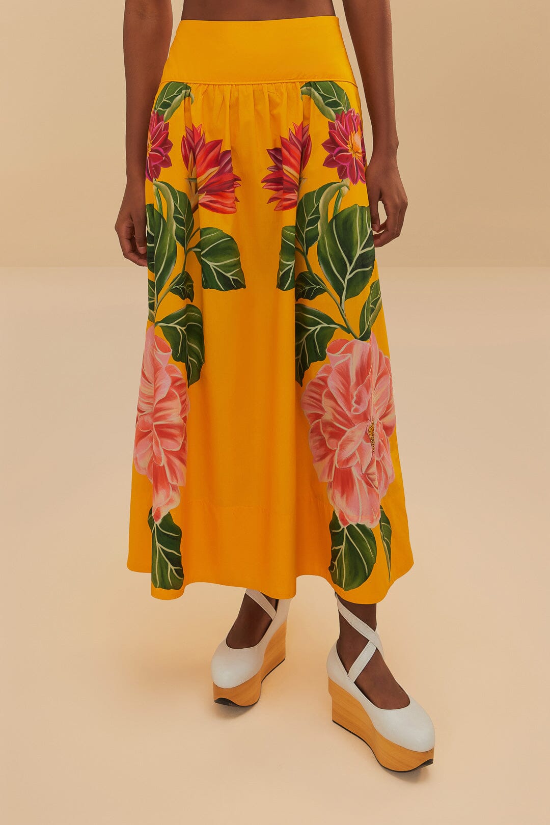Yellow Spring Awakening Organic Cotton Midi Skirt | FARM Rio Women