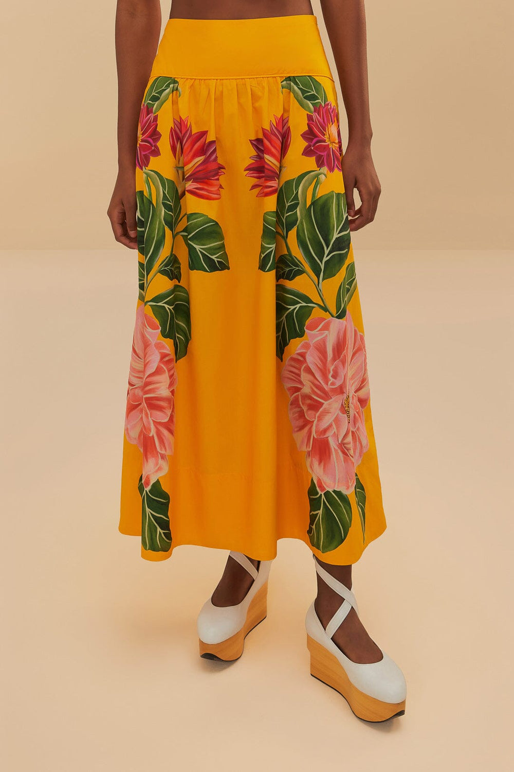 Yellow Spring Awakening Organic Cotton Midi Skirt | FARM Rio Women