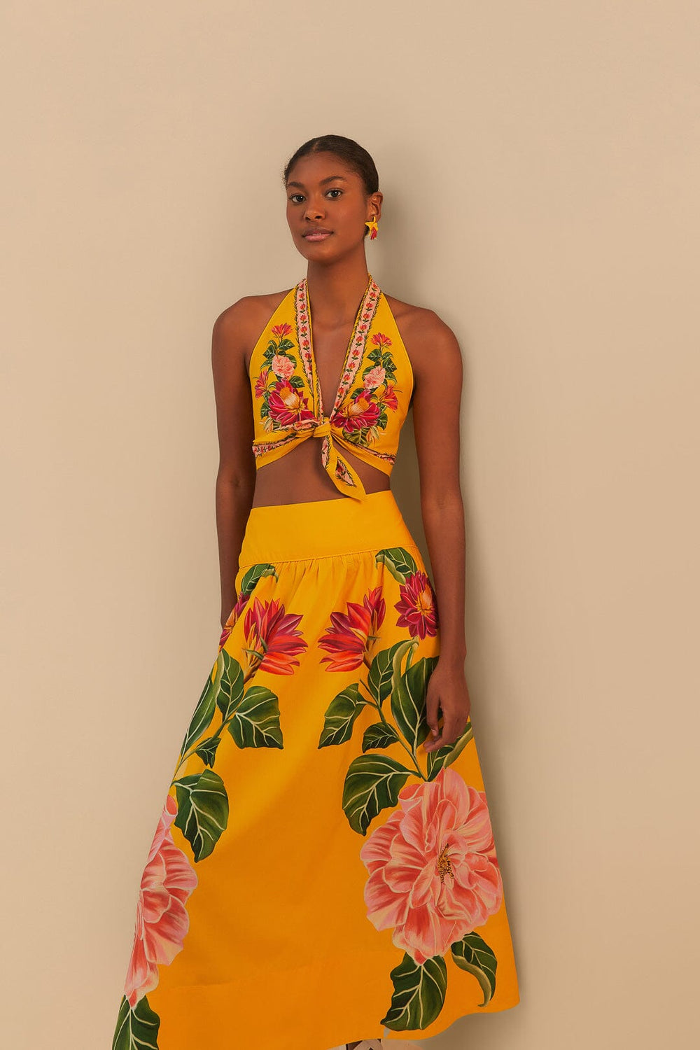Yellow Spring Awakening Organic Cotton Midi Skirt | FARM Rio Women
