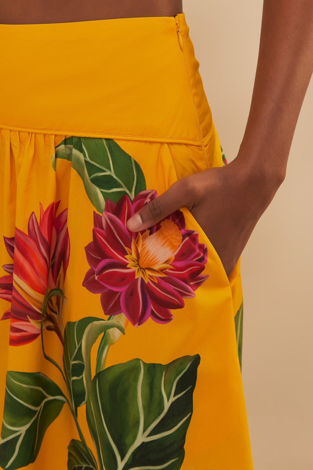 Yellow Spring Awakening Organic Cotton Midi Skirt | FARM Rio Women