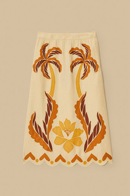 Sand Summer Cutwork Euroflax™ Premium Linen Skirt | FARM Rio Women