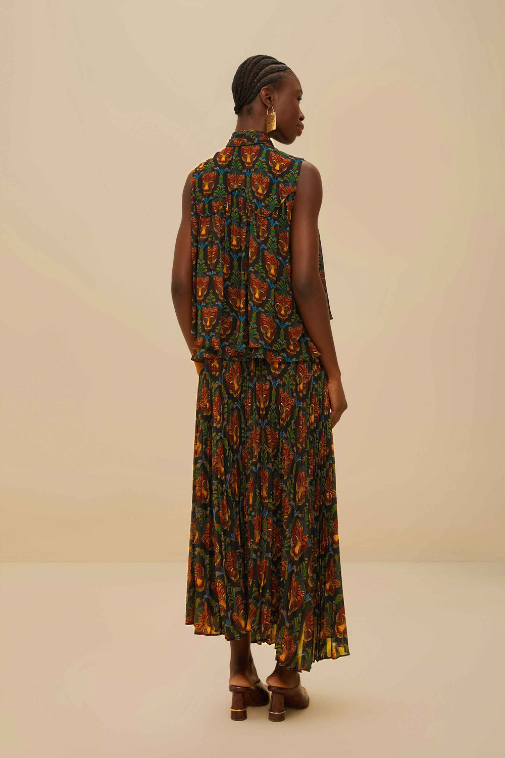 Black Boho Panther Pleated Maxi Skirt | FARM Rio Women