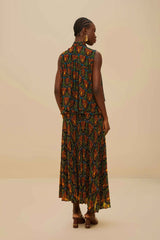 Black Boho Panther Pleated Maxi Skirt | FARM Rio Women