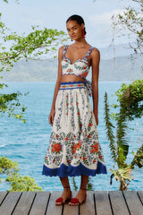 Off-White Flower Tapestry LENZING™ ECOVERO™ Euroflax™ Midi Skirt | FARM Rio Women