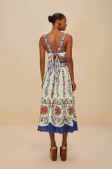 Off-White Flower Tapestry LENZING™ ECOVERO™ Euroflax™ Midi Skirt | FARM Rio Women