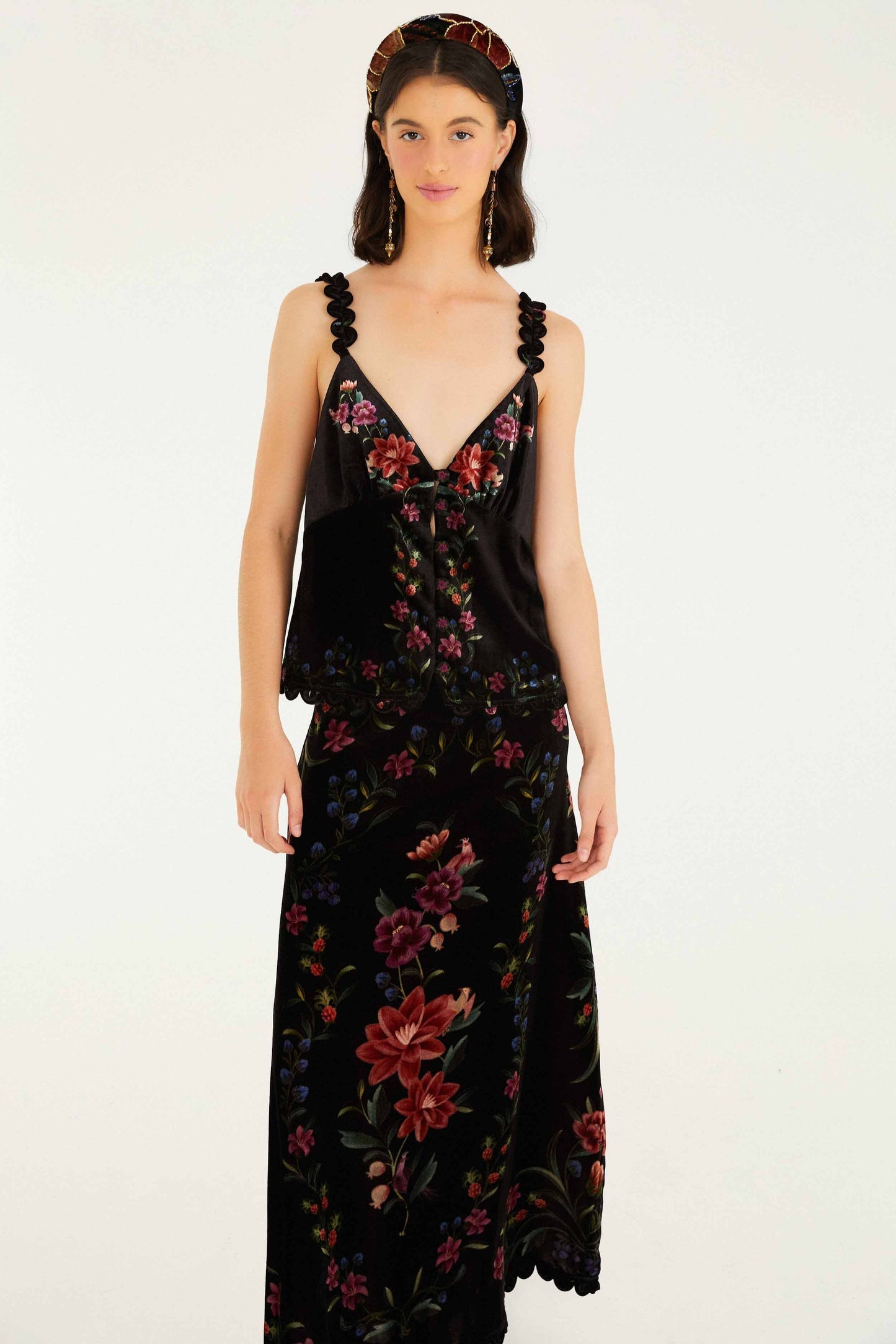 Black Belle Garden Scallop Hem Midi Skirt | FARM Rio | FARM Rio Women