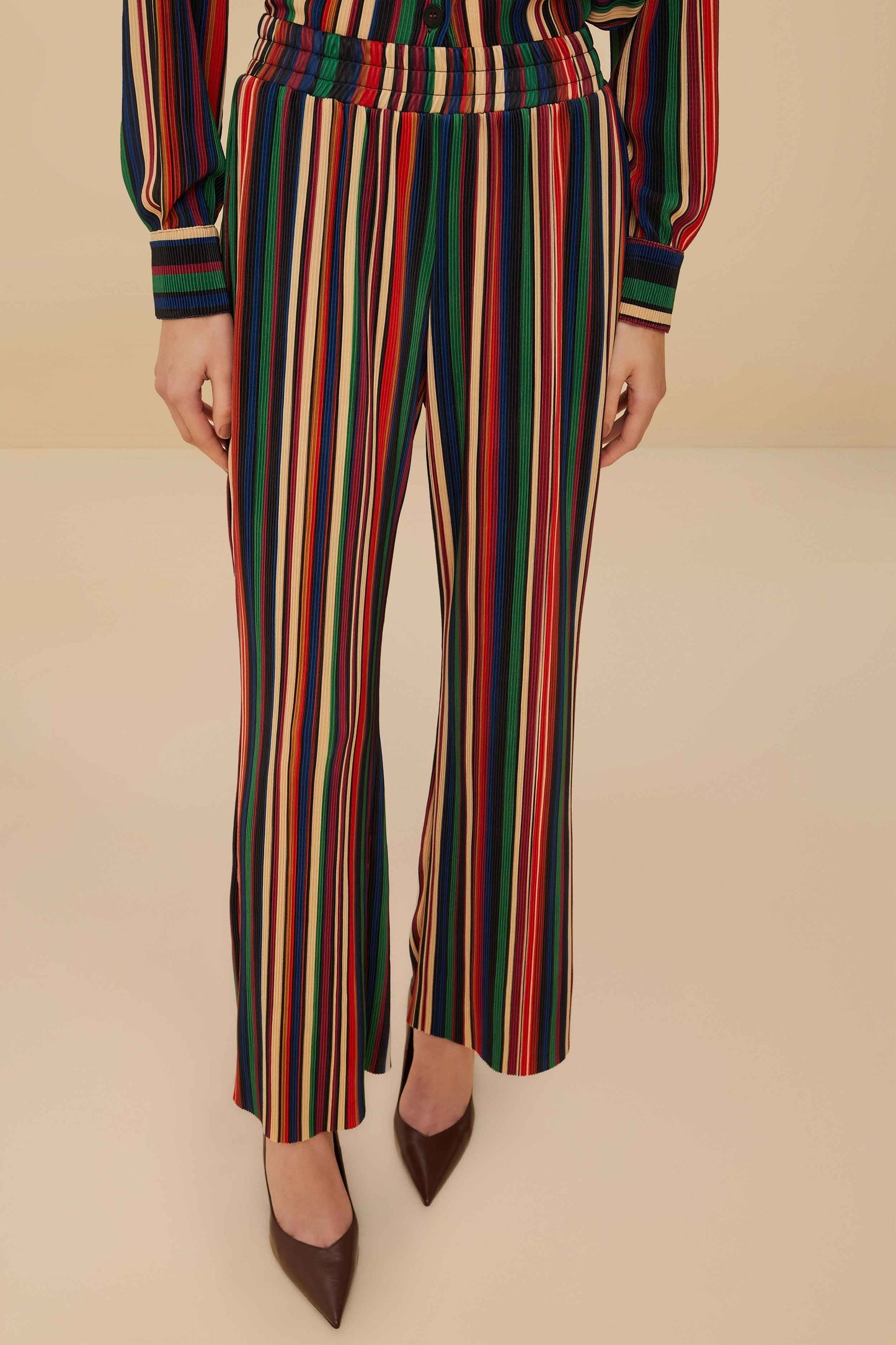 Multicolor Pipa Stripes Pleated Pants | FARM Rio Women