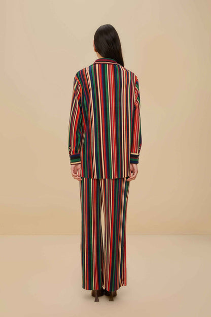 Multicolor Pipa Stripes Pleated Pants | FARM Rio Women