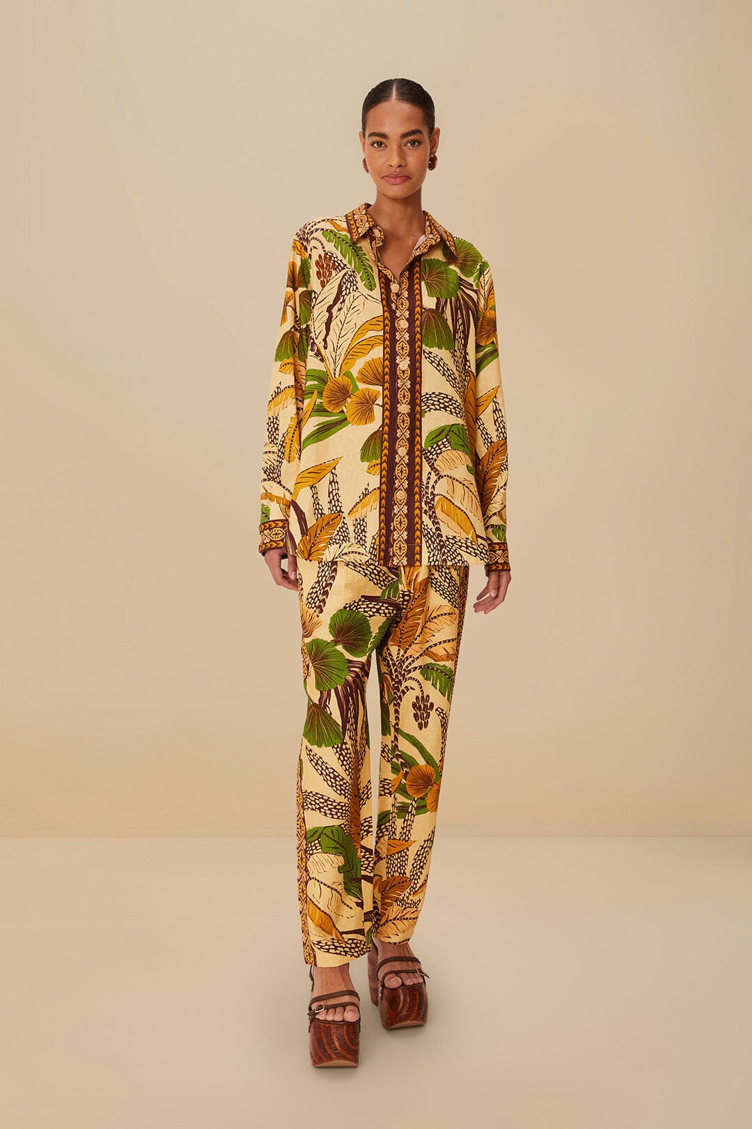 Sand Foliage Sketch LENZING™ ECOVERO™ Euroflax™ Pants | FARM Rio Women