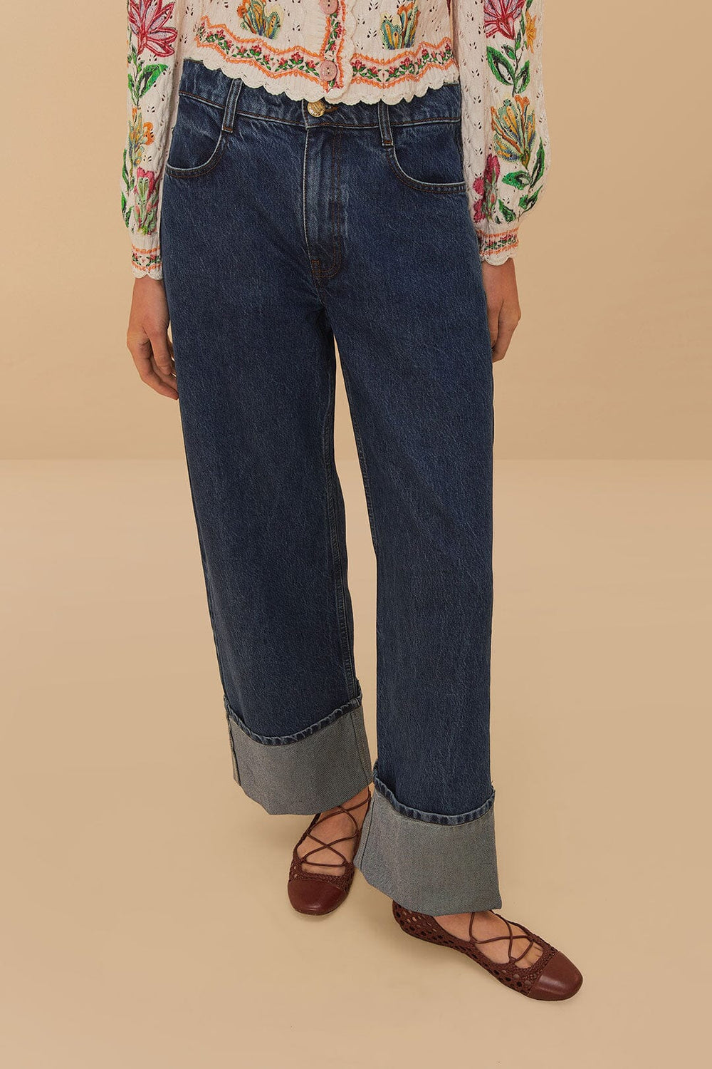 Denim Low Waist Wide Pants | FARM Rio Women