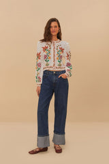 Denim Low Waist Wide Pants | FARM Rio Women