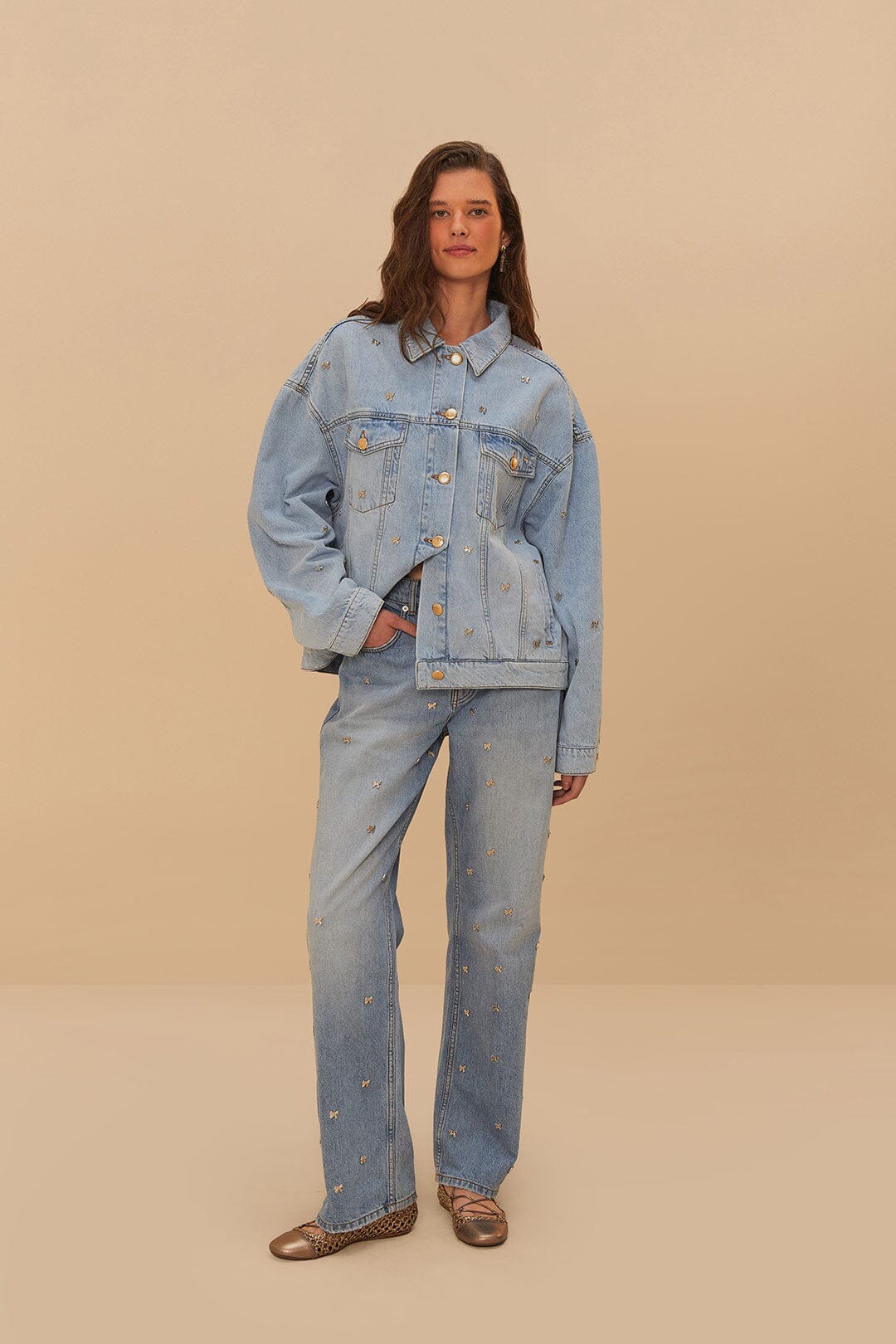 Denim Embroidered Bows Pants | FARM Rio Women