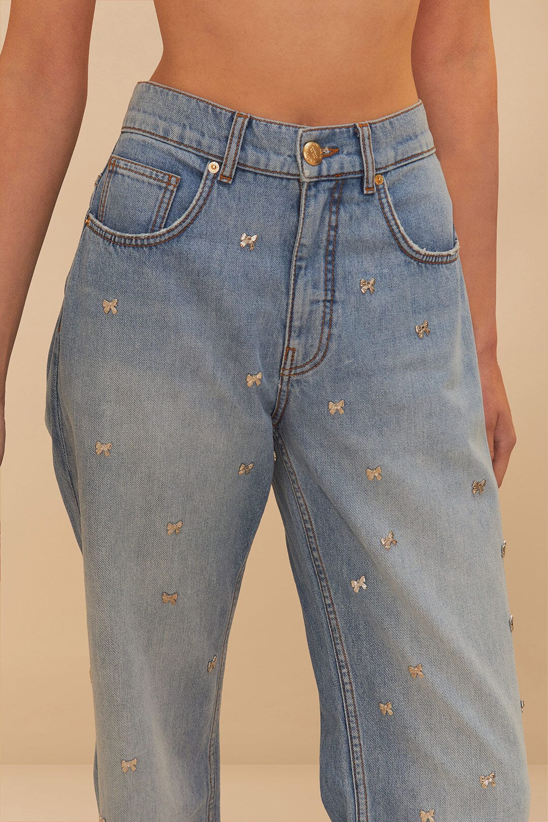 Denim Embroidered Bows Pants | FARM Rio Women