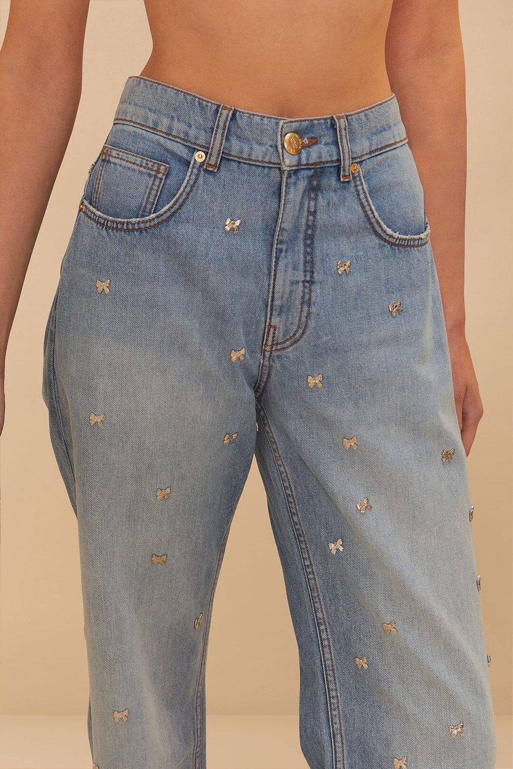 Denim Embroidered Bows Pants | FARM Rio Women