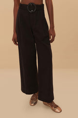 Black Twill Belted Wide Pants | FARM Rio Women