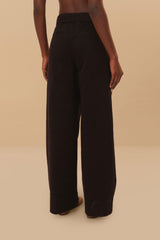 Black Twill Belted Wide Pants | FARM Rio Women