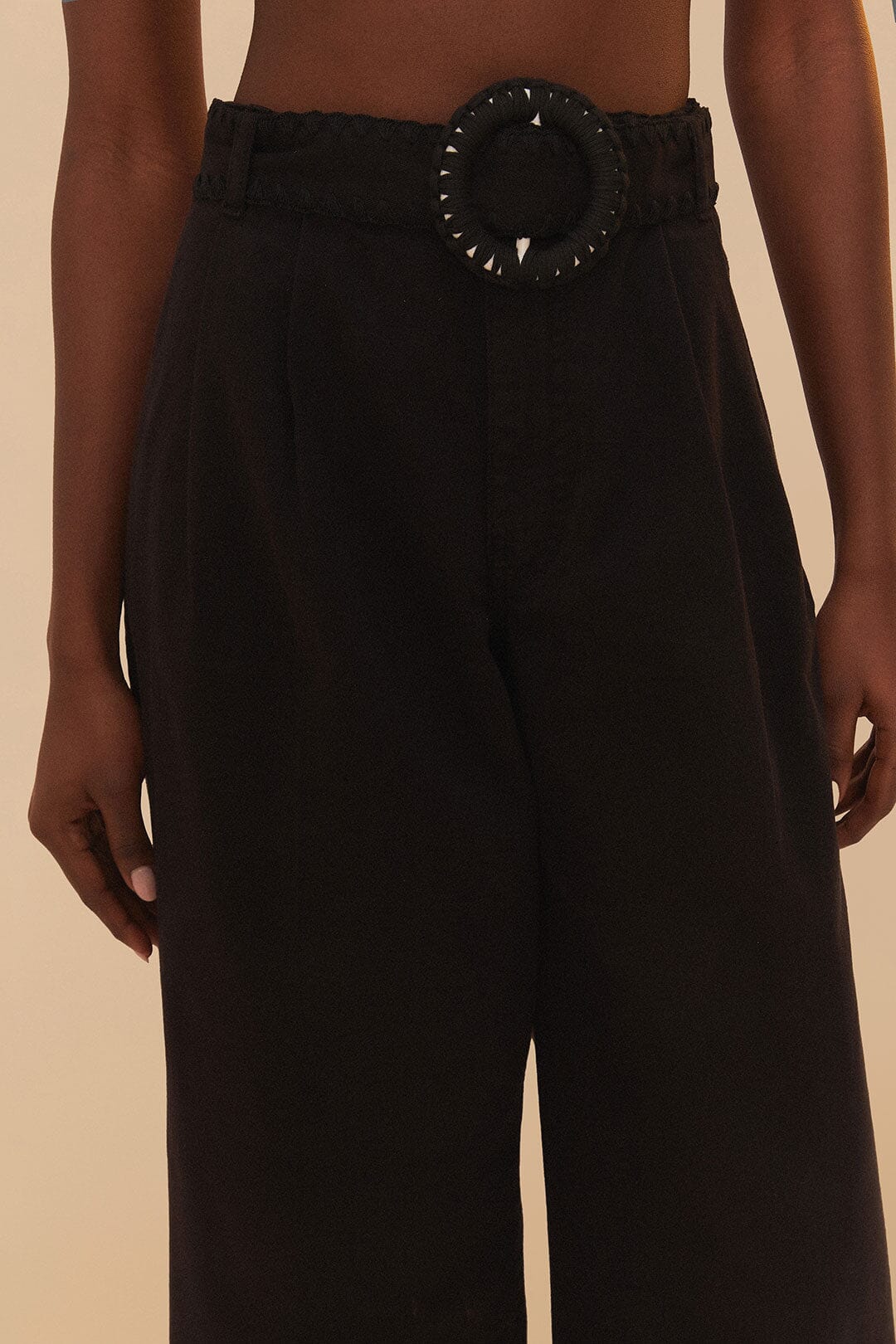 Black Twill Belted Wide Pants | FARM Rio Women