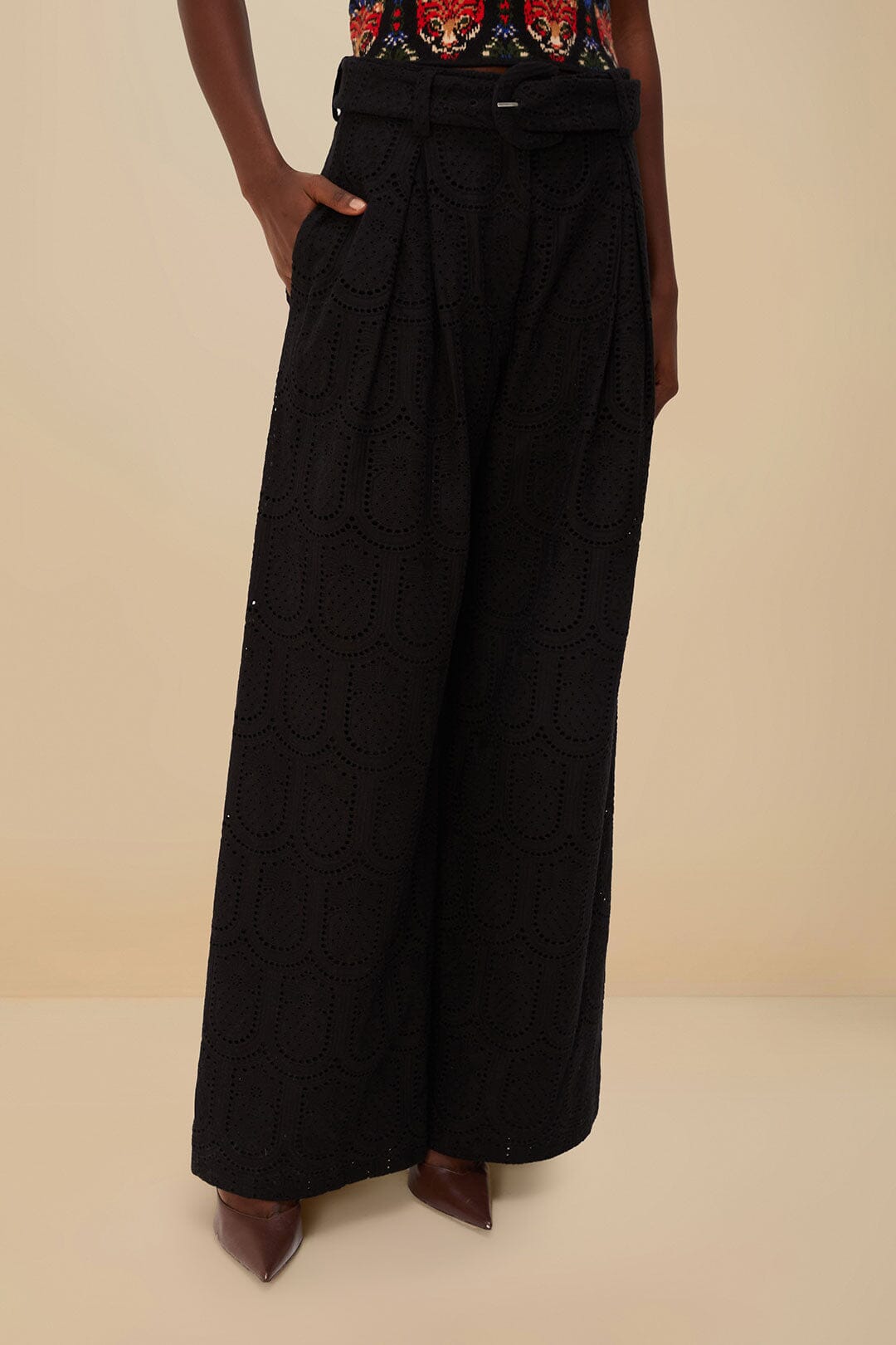 Black Eyelet Pants | FARM Rio Women