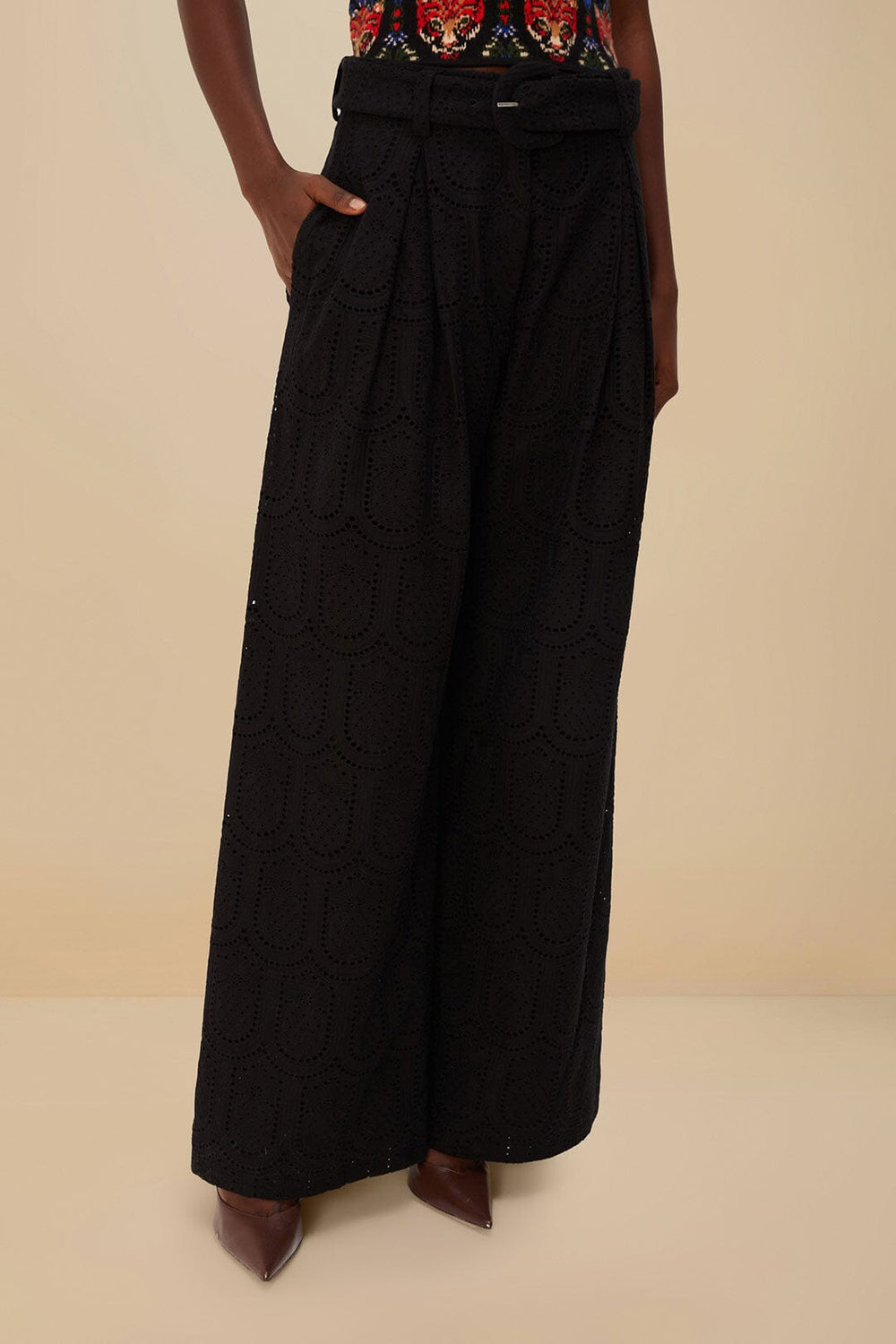 Black Eyelet Pants | FARM Rio Women