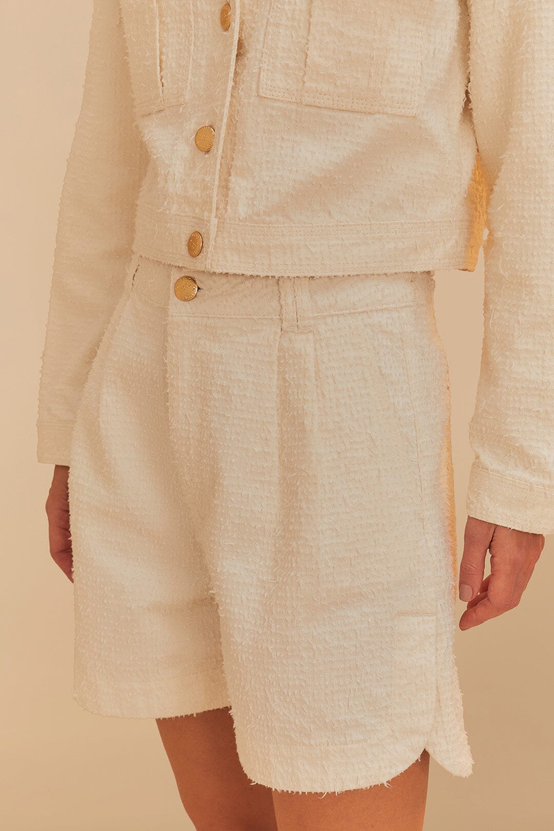 Off-White Twill Laser Pleated Shorts | FARM Rio Women
