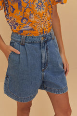 Denim Pleated Shorts | FARM Rio Women