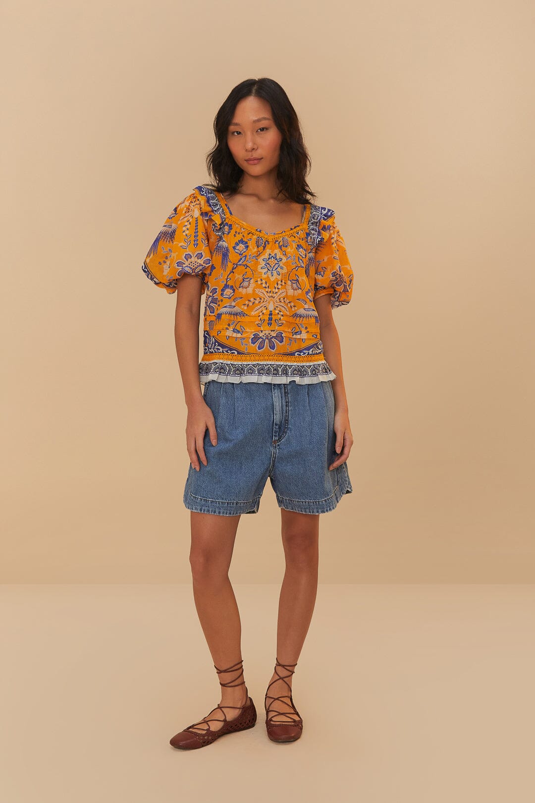Denim Pleated Shorts | FARM Rio Women