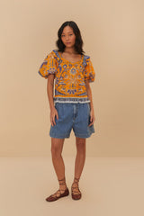 Denim Pleated Shorts | FARM Rio Women