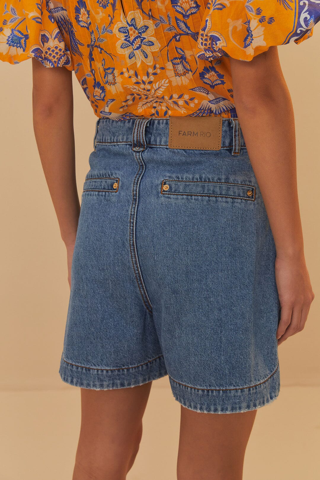 Denim Pleated Shorts | FARM Rio Women