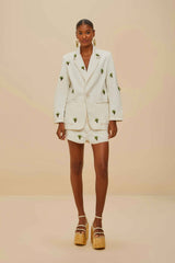 Off-White Embroidered Coconut Tree Shorts | FARM Rio Women