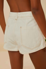 Off-White Embroidered Coconut Tree Shorts | FARM Rio Women