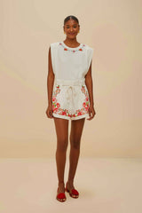Off-White Flower Tapestry Embroidered Shorts | FARM Rio Women