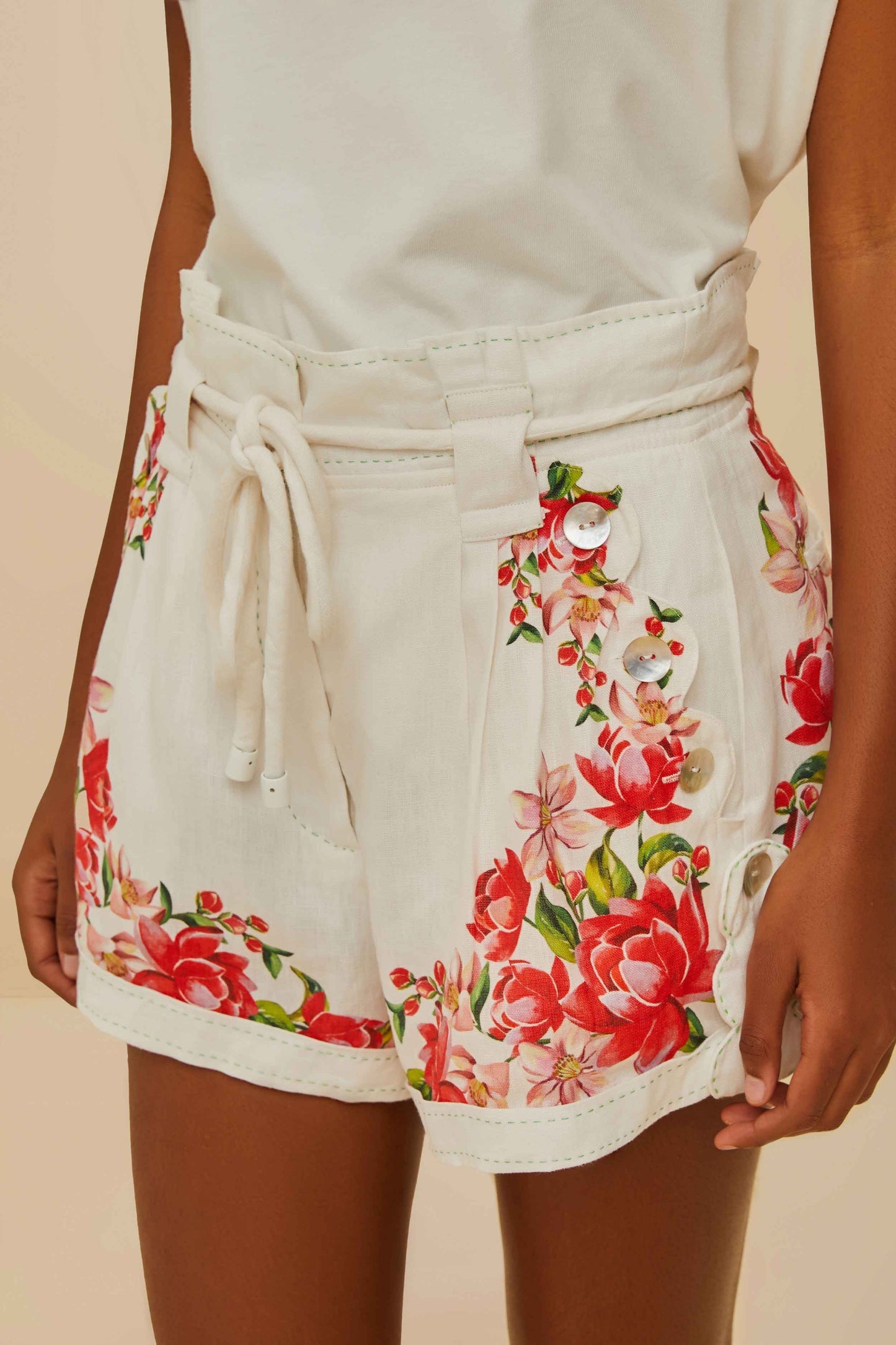 Off-White Flower Tapestry Embroidered Shorts | FARM Rio Women