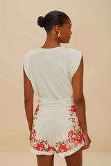 Off-White Flower Tapestry Embroidered Shorts | FARM Rio Women