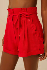 Red Wavy Pockets Euroflax™ Premium Linen Shorts | FARM Rio Women