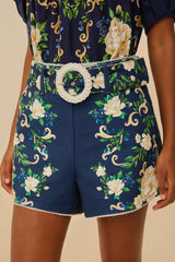 Navy Blue Flower Tapestry Shorts | FARM Rio Women