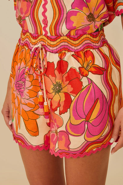 Beige Spring Affair LENZING™ ECOVERO™ Euroflax™ Shorts | FARM Rio Women