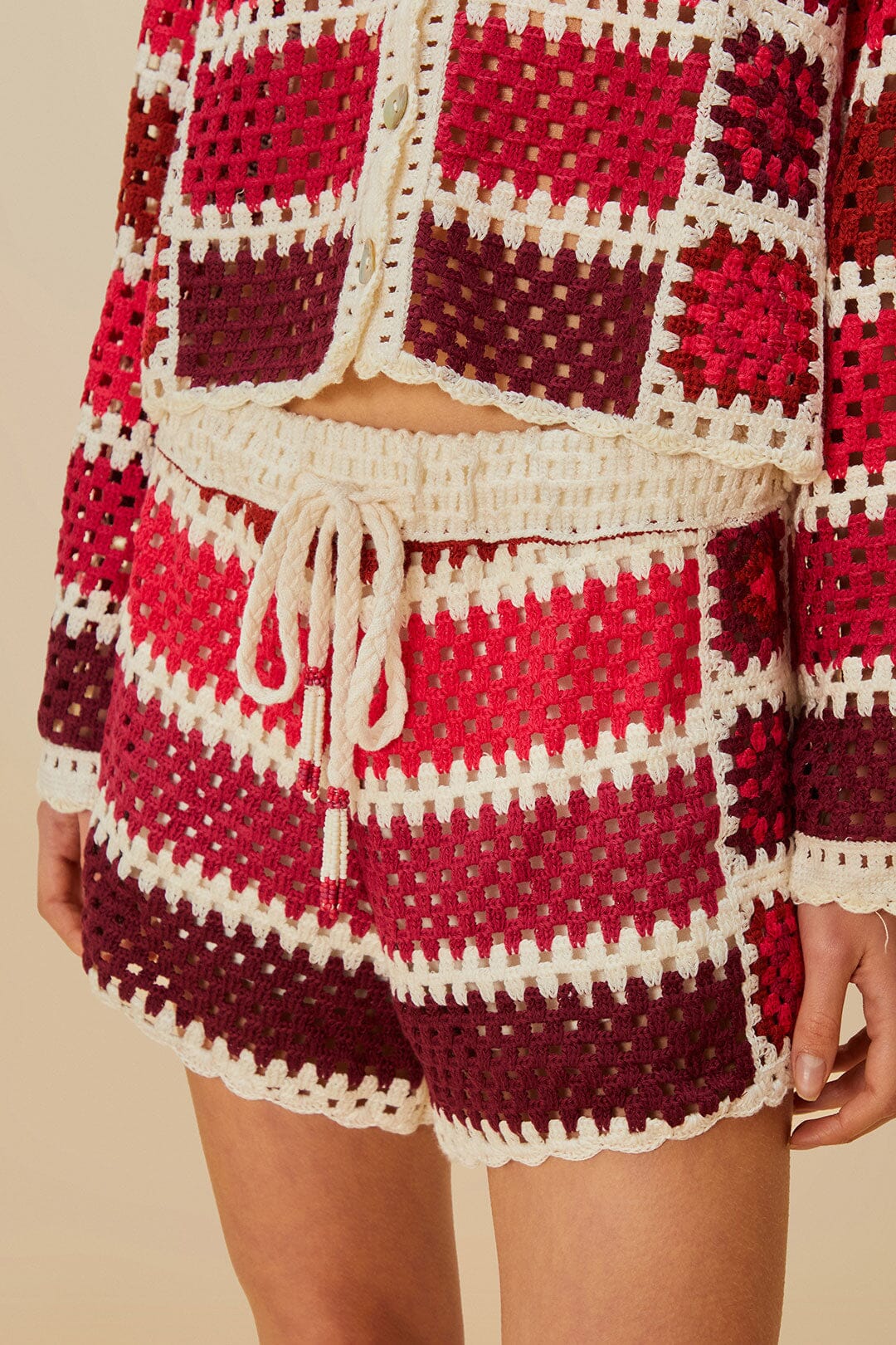 Red Colorful Crochet Tiles Shorts | FARM Rio Women