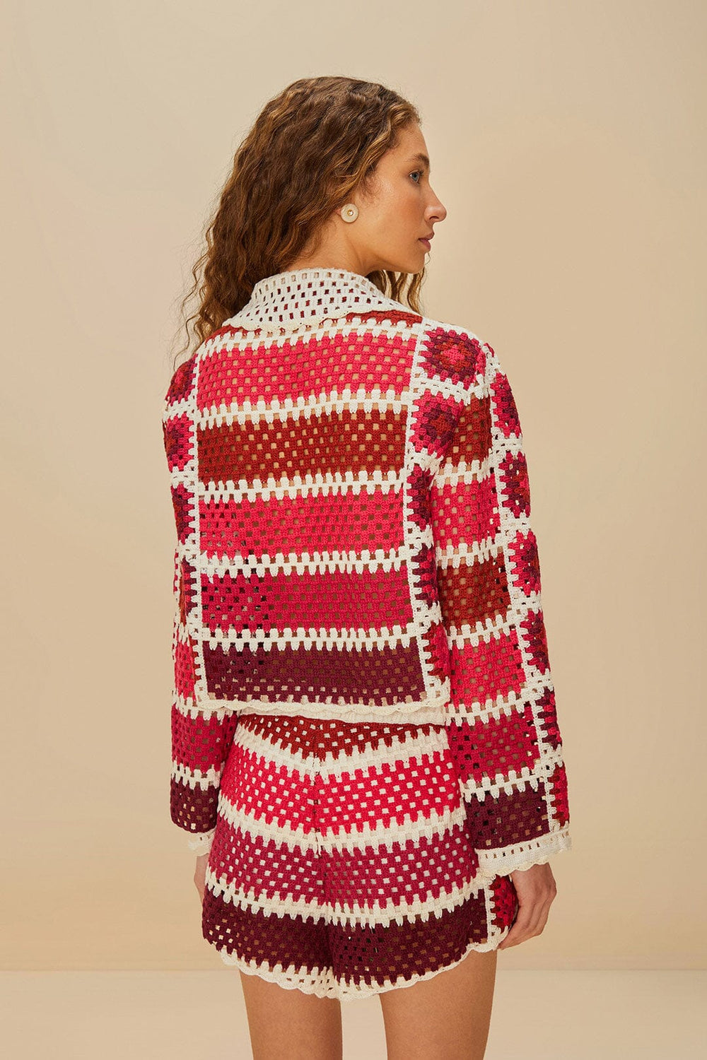 Red Colorful Crochet Tiles Shorts | FARM Rio Women