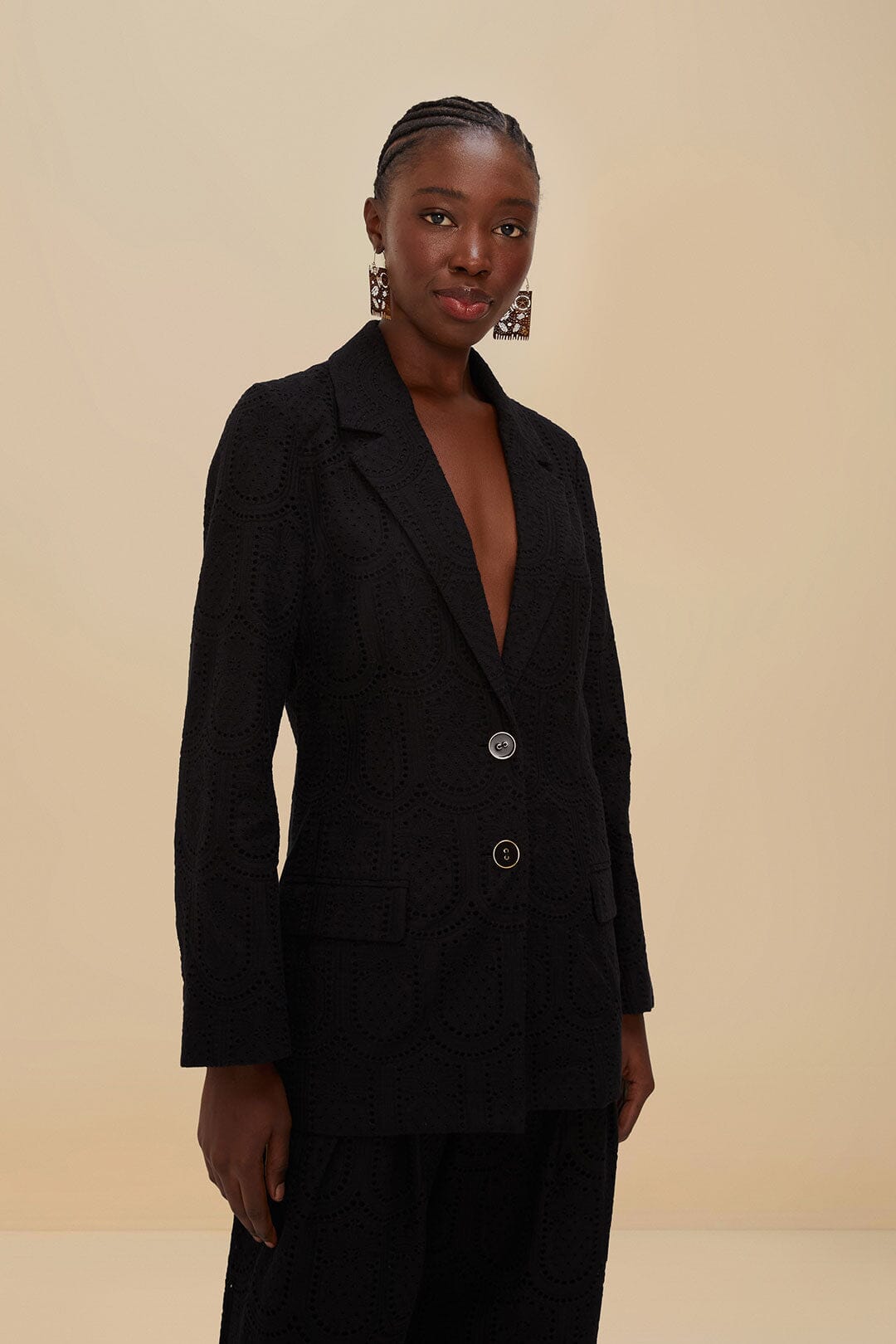 Black Eyelet Blazer | FARM Rio Women