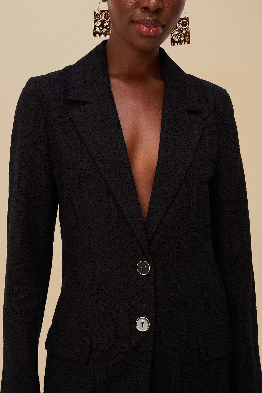 Black Eyelet Blazer | FARM Rio Women