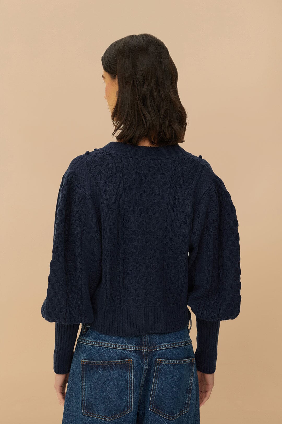 Navy Blue Mixed Stitches Knit Cardigan | FARM Rio Women