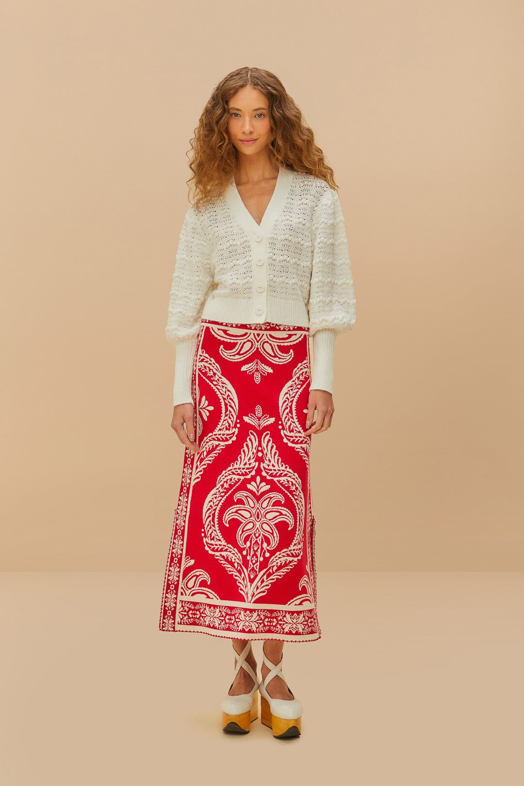 White Lace Stitch Knit Crop Cardigan | FARM Rio Women