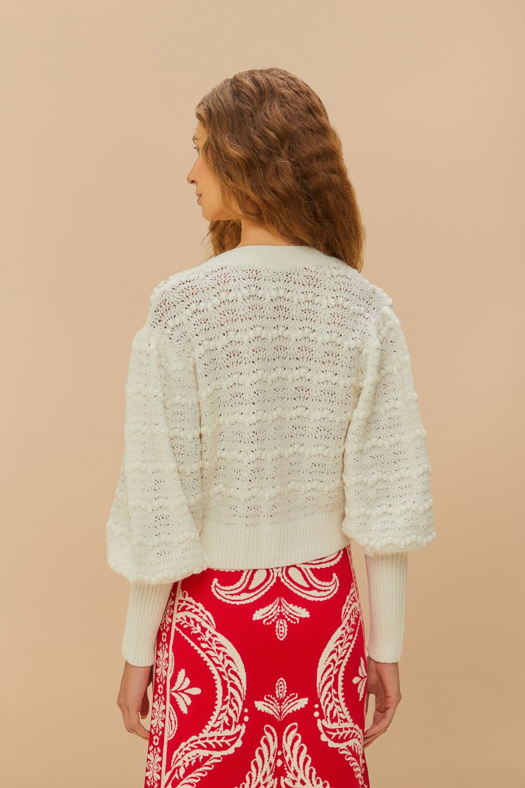 White Lace Stitch Knit Crop Cardigan | FARM Rio Women