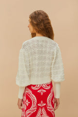 White Lace Stitch Knit Crop Cardigan | FARM Rio Women