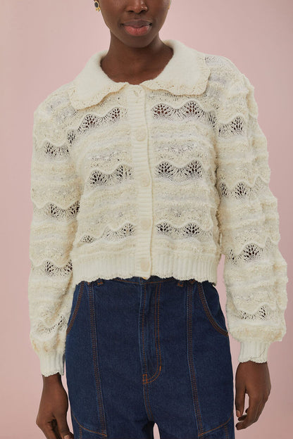 Mixed Stitches Off-White Knit Cardigan | FARM Rio Women