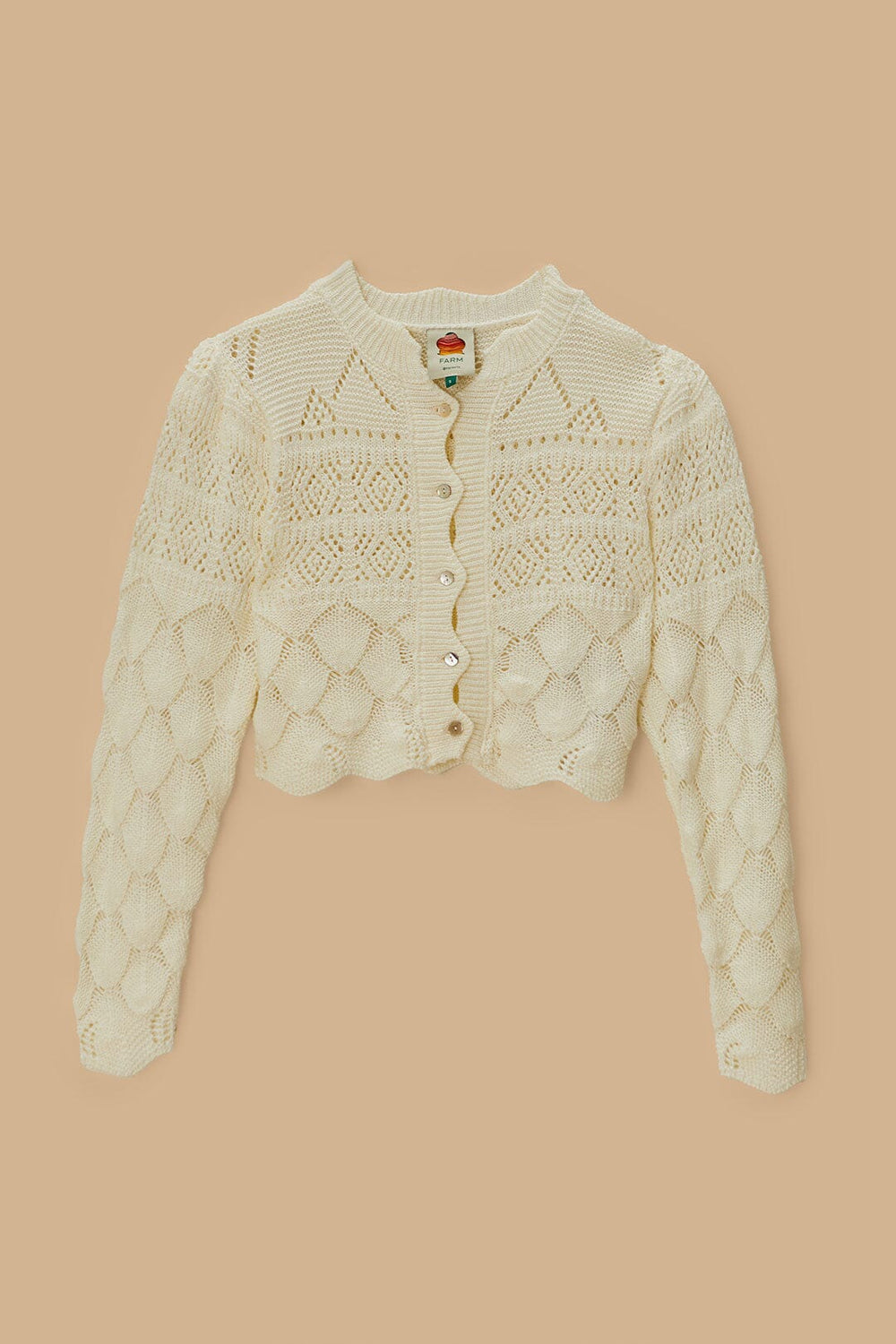 Off-White Mixed Lace Stitch Cardigan | FARM Rio Women